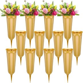 12 Pcs Plastic Cemetery Vases with Spikes Memorial Flower Vase Cemetery Grave Flower Holder Ground Vases with Stakes for Artificial Fresh Flowers Lawn Headstone Graveside Decoration (Black)