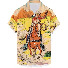 QIVICIMA Men's Retro Bowling Shirts 50s Rockabilly Style Button Down Shirts Vintage Style Camp Shirt