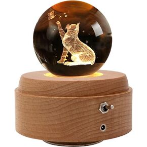 You are My Sunshine Music Box, 3D Crystal Ball with Projection LED Light and Rotating Wooden Base for Birthday Mother's Day Lover Women Mom Daughter (Cat)