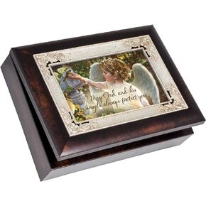 Cottage Garden May God and His Angels Burlwood Jewelry Music Box Plays Amazing Grace