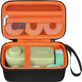 Elonbo Carrying Case for Makeid Label Maker Machine, Makeid L1 Portable Bluetooth Label Printer Handheld Label Printer Storage Holder Bag, Extra Mesh Pocket Fits Label Paper Cable, Black+Orange