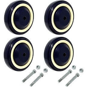 4" x1.25" Shopping Cart Wheel Dark Blue Polyurethane Stepped on Bore Beige Stepped Face and Full Tread Face w/Double Precision Ball Bearing 1000 lbs Total (4-Pack 3/8" Bore)