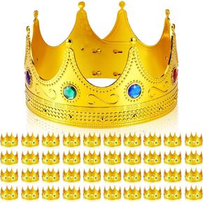 Hanaive King Crowns for Men Kids Gold Royal Plastic Crown Jeweled for King Queen Prince Princess Costume Cosplay Party