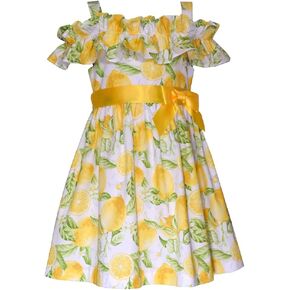 Bonnie Jean Girls Size 2T-16 Lemon Cotton Poplin Cold Shoulder Dress