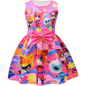 Kitties Dress for Little Girls Cute Cat Casual Clothes Princess Dress Toddler Cartoon Printed Dress 3-9 Years
