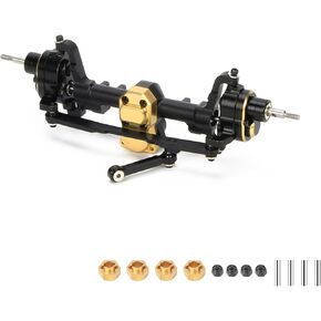 RCAWD Front Portal Axle Set for Axial SCX24 Upgrades Housing with Steel Gears& Brass Worm Gears& Brass Third Member Housing& Brass Hex, Aluminum Hop Ups Parts #AXI31609 Black