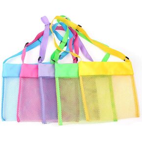 EMAXELER Colorful Mesh Beach Bags Breathable Sea Shell Bags Toy Bags with Adjustable Carrying Straps (5 PC Set) [Yellow, Rose Red, Purple, Green, Blue]