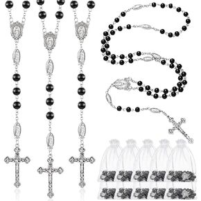 ROCEEI Rosary Necklace Black Catholic Rosary Beads Prayer Rosaries with Organza Bag for First Communion Baptism Gift