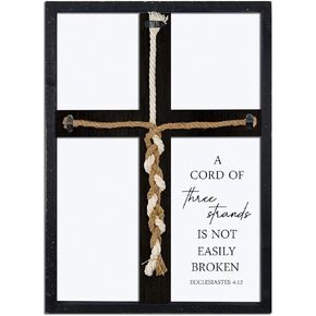 A Cord of Three Strands Wedding Sign 15"X10" Unity Cross Braid for Wedding Ceremony Ideas Wood Frame for Couple Anniversary Religious Christian Marriage Gifts Decor Ecclesiastes 4:9-12 (Black)