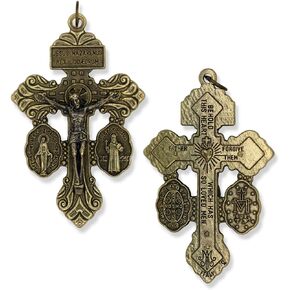 Gifts Catholic, Inc. Lot of 5! 3-Way Pardon Indulgence Crucifix with Miraculous Medal and St Benedict Medal 2 1/8"