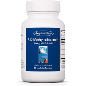 Allergy Research Group B12 Methylcobalamin Supplement - Vitamin B12 and Folate, with 400mcg Folic Acid, Pure, Vegetarian Lozenges - 50 Count