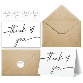 Thank You Cards with Envelopes 4 x 6, 30 Pcs Blank Navy Blue Baby Shower Thank You Cards, Wedding Thank You Notes Cards with Envelopes, Brown Kraft Envelopes and Stickers Included