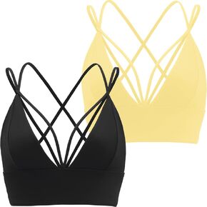 MotoRun Womens Push-up Padded Strappy Sports Bra Cross Back Wirefree Fitness Yoga Top 2 Pack S