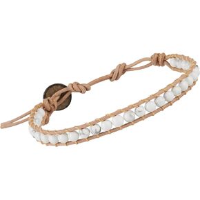 Infinityee888 Trendy Fashion Howlite Bead Bracelet Woven with Leather Cord 7.5 Inches Beautiful Handmade Hippie Bohemian