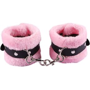 Punk Fluffy Leather Handcuff Bracelet with Soft Plush Fur Detachable Leash Chain for Women Cosplay Yoga