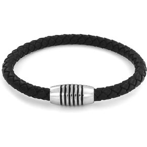 Unisex Multilayer Black Stackable Woven Weave Braided Genuine Leather Bracelet Woven Bangle Bracelet for Men Teens Women Stainless Barrel Lobster Clasp Hook