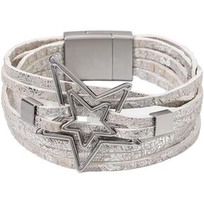 Boho Leather Wrap Bracelets Trendy Five-Pointed Star Stackable Cuff Bangle Bracelets Layered Charm For Women Girls Birthday Christmas Jewelry Gifts New Year