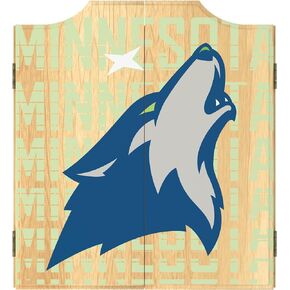 Trademark Global Dart Board Cabinet Set - Minnesota Timberwolves City Dart Board with 6 Steel Tip Darts, Scoreboard, Hanging Wood Cupboard