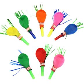 BESTOYARD 100 Pcs Musical Blow Outs Balloon Mixed Glitter Fringed Metallic Noisemaker Kids Cute Blowouts Whistles for Halloween Xmas Party(Random Color)