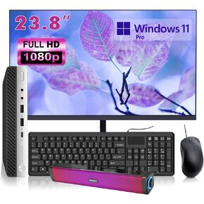 HP EliteDesk 800 G4 Mini Desktop with New 24" FHD Monitor and RGB Speakers PC Set, Core i5-8500T, 16GB RAM, 256GB SSD, Windows 11 Pro(Renewed)