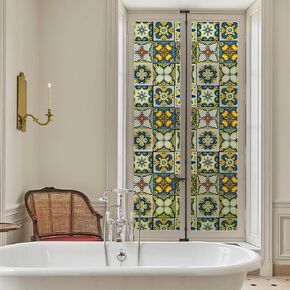 DKTIE Talavera Style Stained Glass Window Film with Installation Tools, Static Cling Non-Adhesive Frosted Film Double-Sided Same Color (D, 17.7" x 78.7")
