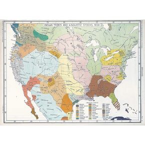 Historical Poster |1650 US Map Native American Indian Tribes Languages (23"x31")