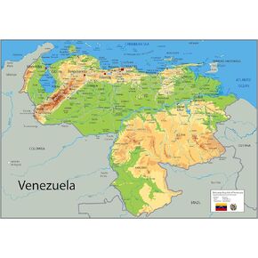 Venezuela Physical Poster Map - 23.3 x 16.5 Inches - Paper Laminated