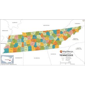 Tennessee Counties Map - Standard - 36" x 19.5" Rolled Canvas