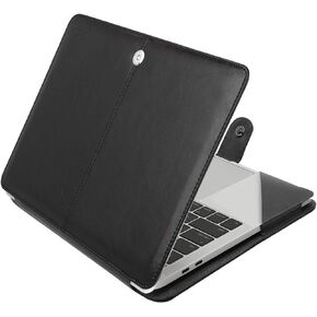MOSISO Compatible with MacBook Air 15 inch M3 A3114 M2 A2941 2023 2024/ Pro 15 Case A1990 A1707 2019 2018 2017 2016, PU Leather Portfolio Protective Stand Cover Sleeve with Clear Strip, Brown