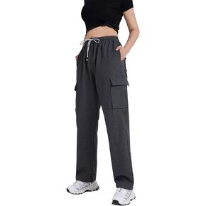 FoxQ Women's Cargo Sweatpants Athletic Wide Leg High-Waisted Baggy Trousers for Casual Wear & Jogging Workout Yoga