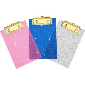 3 Pcs Mini Acrylic Clipboard Bling Clipboard 4 x 6 Inch Small Clipboards Pocket Clipboard Glitter Memo Clipboards with Profile Clip for Kids Student Teacher School Office Supplies