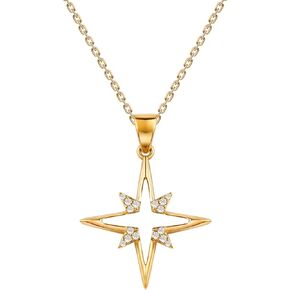 14K Solid Yellow Gold Star Necklace for Women Star and Moon Necklaces Moissanite Star Jewelry Gifts for Girls Birthday 16" + 2"