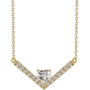 GAFTGOGO 14K Gold Heart Necklace for Women, chevron necklace for women, Solid gold V necklace with 1 Carat Heart Moissanite Birthday Jewelry Gift for Women 16" + 2"