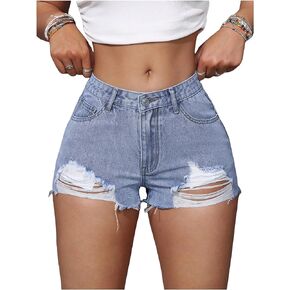 MakeMeChic Women's Ripped Jean Shorts High Waisted Frayed Hem Distressed Denim Shorts