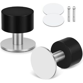 Stainless Steel Door Holder, Black, 2 Pack - Self Adhesive Rubber Floor Door Stop with Sound Dampening, 1.5 Inch, No Drill, Wall Protector