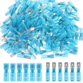Teansic 100PCS Insulated Heat Shrink Spade Connectors,Female/Male Quick Disconnect Wire Connector,16-14AWG Electrical Wire Crimp Terminals Kit