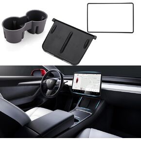 2024 Newest 3PCS Center Console Accessories for Tesla Model 3 Highland 2024 Cup Holder Insert, Screen Edge Protector Frame, Wireless Charger Mat Silicone, Pink