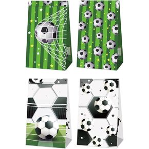 PQZFKSRU Football Soccer Party Candy Bags - 12pcs with kraft Paper Bags & Labels for Snacks, Candy & Party Favors - Perfect for Valentine's Day & Birthdays party favor bags