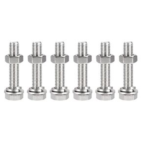 uxcell M10 x 60mm Hex Head Screws Bolts, Nuts, Flat & Lock Washers Kits, 304 Stainless Steel Fully Thread Hexagon Bolts 6 Sets