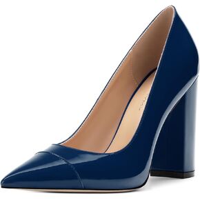 Womens Pump, Pointed Toe High Heel Fashion Shoes for Women, Women Shoes for Workpalce, Street and Banquet. Navy Blue Patent Size 8.5