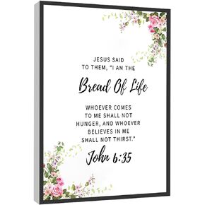 RCVTVPV John 6 35 Wall Art I Am The Bread Of Life Bible Verse Print Scripture Poster Canvas Wall Art For Home Office Framed Ready to Hang 8"x12"