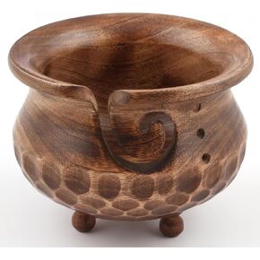 وعاء الغزل - أوعية غزل خشبية للكروشيه ذات ثقوب، تمنع الانزلاق والتشابك، وعاء حياكة مصنوع يدويًا هنديًا هدية عيد الأم لمحبي الحياكة - أبيض in Kuwait