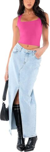 MISSJOY المرأة 2 حزمة تانك الأعلى الرقبة مربعة بلا أكمام مزدوجة اصطف سلس بسط سليم صالح المحاصيل القمم in Kuwait