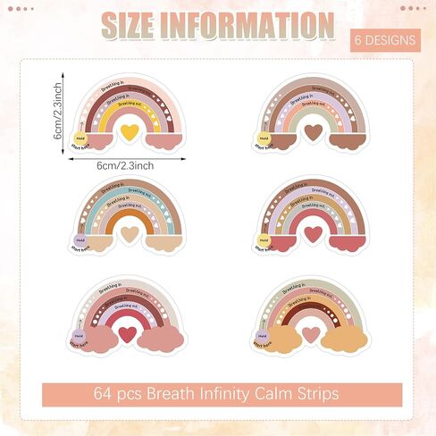 64 Pcs Rainbow Breath Calm Anxiety Sensory Stickers Sensory Strips Breath Calming Breath Fidget Textured Strips Adhesive for Classroom School Desk Calm Down Kit (Cute) in Saudi Arabia