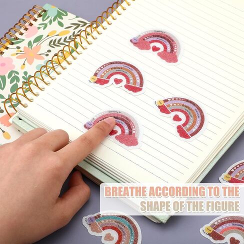 64 Pcs Rainbow Breath Calm Anxiety Sensory Stickers Sensory Strips Breath Calming Breath Fidget Textured Strips Adhesive for Classroom School Desk Calm Down Kit (Cute) in Saudi Arabia