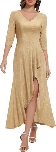 فستان Bbonlinedress طويل مكشكش لحفلات الكوكتيل اللامعة اللامعة، فستان رسمي للسهرة وحفلات الزفاف للضيوف، فستان طويل مرتفع ومنخفض in Kuwait