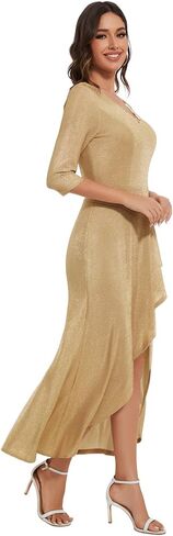 فستان Bbonlinedress طويل مكشكش لحفلات الكوكتيل اللامعة اللامعة، فستان رسمي للسهرة وحفلات الزفاف للضيوف، فستان طويل مرتفع ومنخفض in Kuwait