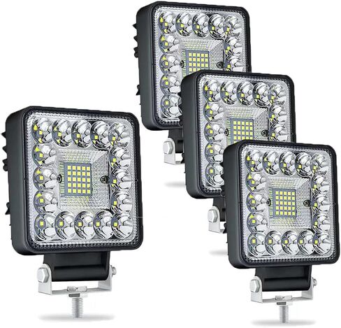 أضواء عمل جرار LED، مصابيح LED 4 بوصة، 123 وات مربعة 12 فولت 24 فولت، أضواء شعاع بقعة LED على الطرق الوعرة، ضوء القيادة، شريط ضوء الضباب LED لشاحنة بيك اب SUV ATV UTV جرار (10 قطع) in Kuwait