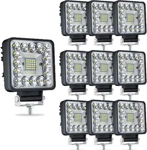 أضواء عمل جرار LED، مصابيح LED 4 بوصة، 123 وات مربعة 12 فولت 24 فولت، أضواء شعاع بقعة LED على الطرق الوعرة، ضوء القيادة، شريط ضوء الضباب LED لشاحنة بيك اب SUV ATV UTV جرار (10 قطع) in Kuwait