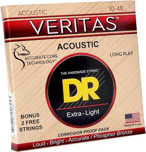 DR Strings VTA-10 Veritas Phosphor برونزية سلسلة جيتار صوتي 10-48 ضوء إضافي in Saudi Arabia